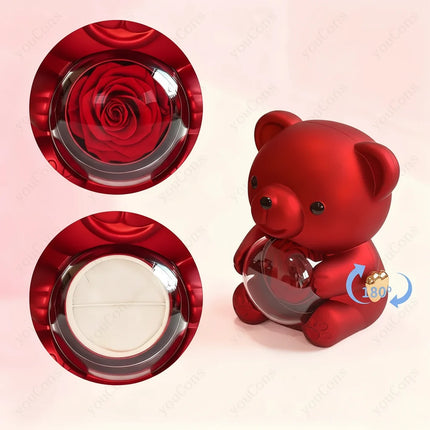 Heart Pendant Necklace with Zircon Stone & Rose Bear Gift Box | Elegant Jewelry Gift for Women