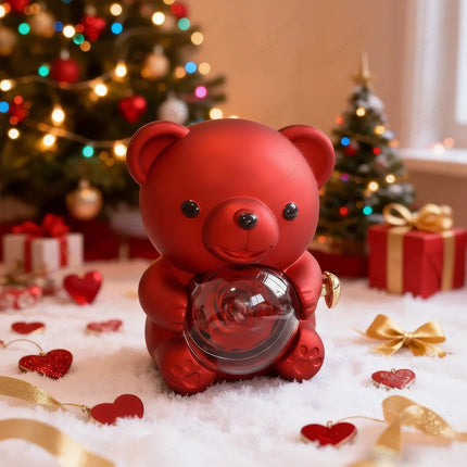 Heart Pendant Necklace with Zircon Stone & Rose Bear Gift Box | Elegant Jewelry Gift for Women