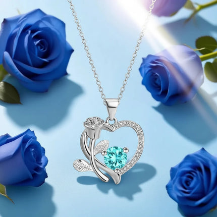 Heart Pendant Necklace with Zircon Stone & Rose Bear Gift Box | Elegant Jewelry Gift for Women