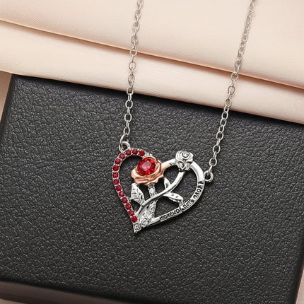 Heart Pendant Necklace with Rose Detail | Elegant Silver Jewelry for Romantic Gifts