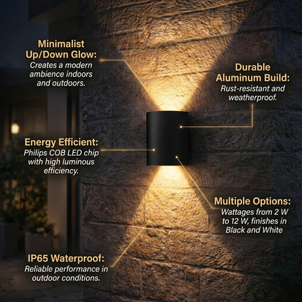 LED Wall Light Sconce with Up/Down Glow | Durable Aluminum Design for Indoor & Outdoor Ambience