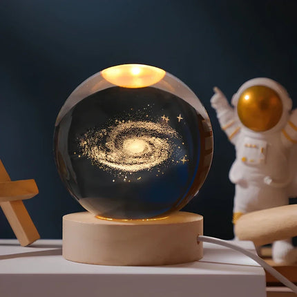 Crystal Ball Night Light with 3D Planet Engraving | Soft LED Glow for Calming Ambiance