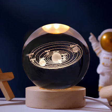 Crystal Ball Night Light with 3D Planet Engraving | Soft LED Glow for Calming Ambiance