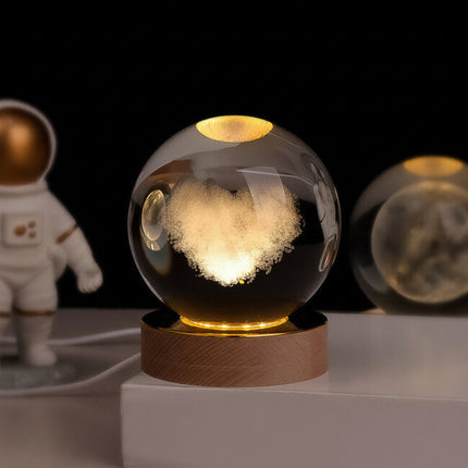 Crystal Ball Night Light with 3D Planet Engraving | Soft LED Glow for Calming Ambiance
