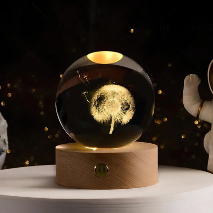 Crystal Ball Night Light with 3D Planet Engraving | Soft LED Glow for Calming Ambiance