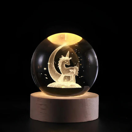 Crystal Ball Night Light with 3D Planet Engraving | Soft LED Glow for Calming Ambiance