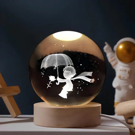 Crystal Ball Night Light with 3D Planet Engraving | Soft LED Glow for Calming Ambiance