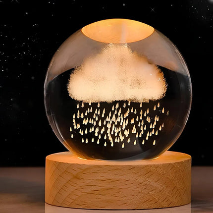 Crystal Ball Night Light with 3D Planet Engraving | Soft LED Glow for Calming Ambiance