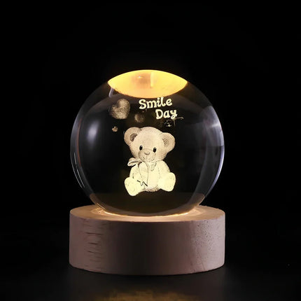 Crystal Ball Night Light with 3D Planet Engraving | Soft LED Glow for Calming Ambiance