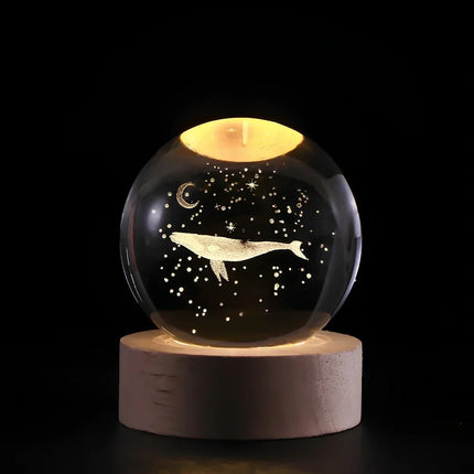 Crystal Ball Night Light with 3D Planet Engraving | Soft LED Glow for Calming Ambiance