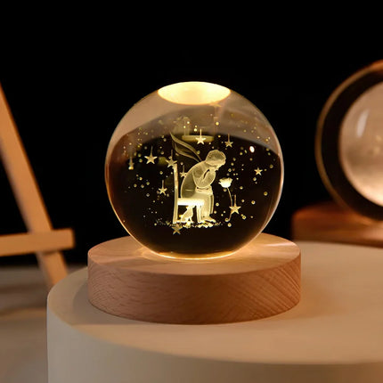 Crystal Ball Night Light with 3D Planet Engraving | Soft LED Glow for Calming Ambiance