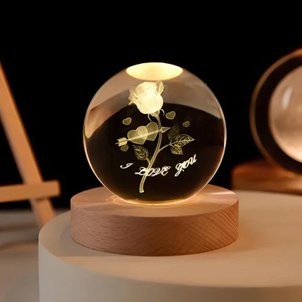 Crystal Ball Night Light with 3D Planet Engraving | Soft LED Glow for Calming Ambiance