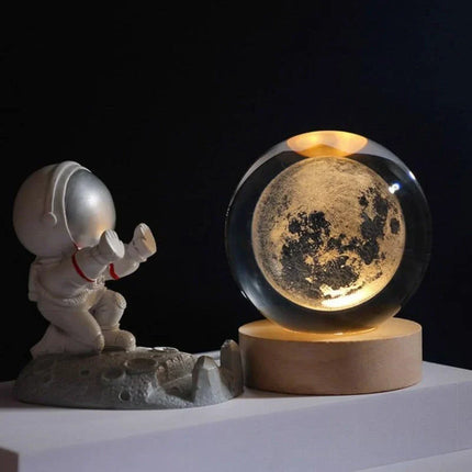 Crystal Ball Night Light with 3D Planet Engraving | Soft LED Glow for Calming Ambiance