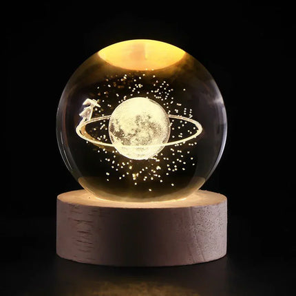 Crystal Ball Night Light with 3D Planet Engraving | Soft LED Glow for Calming Ambiance