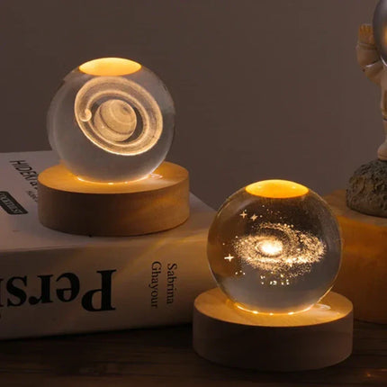 Crystal Ball Night Light with 3D Planet Engraving | Soft LED Glow for Calming Ambiance