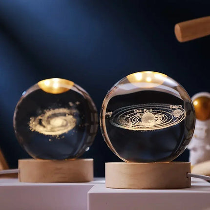 Crystal Ball Night Light with 3D Planet Engraving | Soft LED Glow for Calming Ambiance