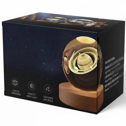 Crystal Ball Night Light with 3D Planet Engraving | Soft LED Glow for Calming Ambiance