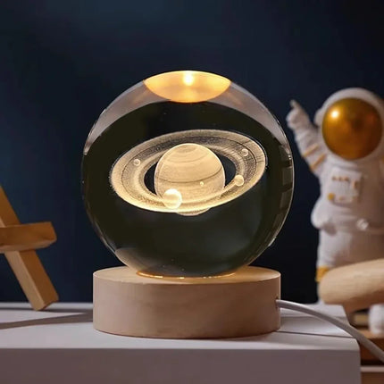 Crystal Ball Night Light with 3D Planet Engraving | Soft LED Glow for Calming Ambiance