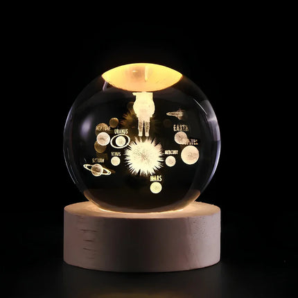 Crystal Ball Night Light with 3D Planet Engraving | Soft LED Glow for Calming Ambiance