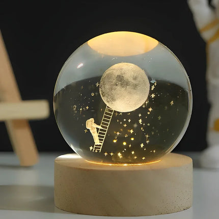Crystal Ball Night Light with 3D Planet Engraving | Soft LED Glow for Calming Ambiance