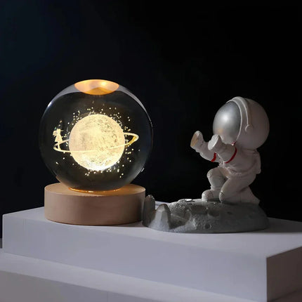 Crystal Ball Night Light with 3D Planet Engraving | Soft LED Glow for Calming Ambiance