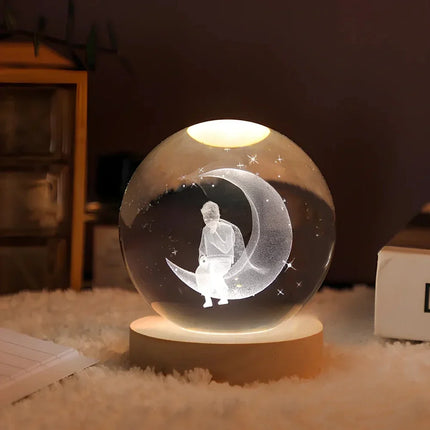 Crystal Ball Night Light with 3D Planet Engraving | Soft LED Glow for Calming Ambiance