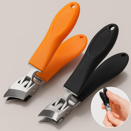 Wide Jaw Nail Clippers with Anti Splash Catcher | Ergonomic Stainless Steel Design for Precise Nail Trimming