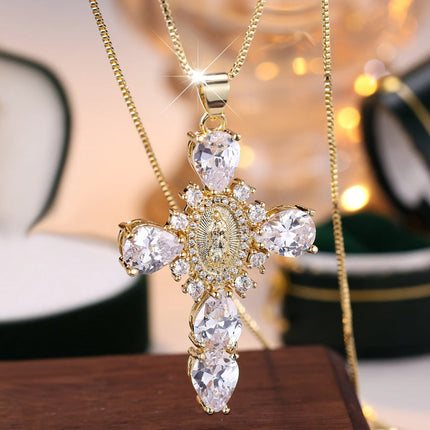 Gold Cross Necklace with Cubic Zirconia | Elegant Religious Pendant for Everyday Wear and Meaningful Gifts