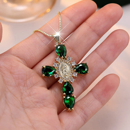 Gold Cross Necklace with Cubic Zirconia | Elegant Religious Pendant for Everyday Wear and Meaningful Gifts