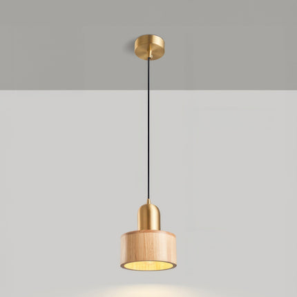 Cylinder Pendant Light with Walnut & Brass Design | Warm Ambient Illumination for Japanese-Inspired Spaces