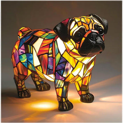 Stained Glass Dog Table Lamp with LED Lighting | Decorative Night Light for Calming Ambiance