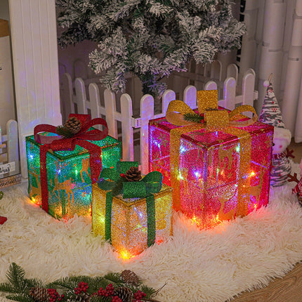 Lighted Christmas Gift Boxes, Set of 3 with 50 LED Beads and Waterproof Shells for Indoor and Outdoor Decor
