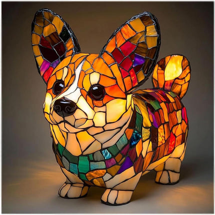 Stained Glass Dog Table Lamp with LED Lighting | Decorative Night Light for Calming Ambiance