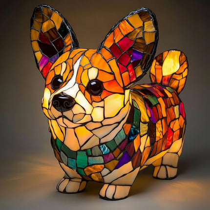 LED Dog Table Lamp with Colorful Stained Glass Design | Cozy Night Light for Bedrooms and Nurseries