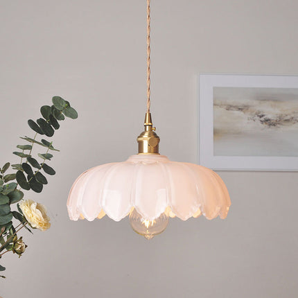 Kitchen Island Pendant Light, Vintage Flower Glass Hanging Light, Dining Room Lighting Fixture with Brass Finish_16