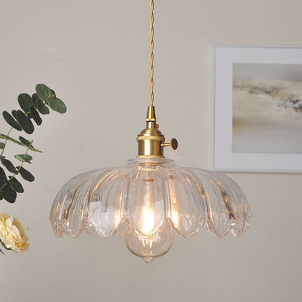 Kitchen Island Pendant Light, Vintage Flower Glass Hanging Light, Dining Room Lighting Fixture with Brass Finish_10