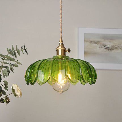 Kitchen Island Pendant Light, Vintage Flower Glass Hanging Light, Dining Room Lighting Fixture with Brass Finish_00