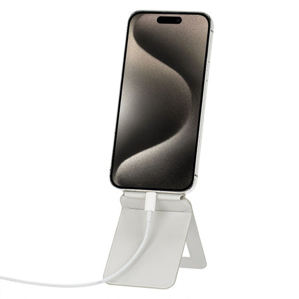 Foldable Magnetic Phone Stand for MagSafe Phones, Adjustable Angle Holder That Snaps On One-Handed and Folds Flat