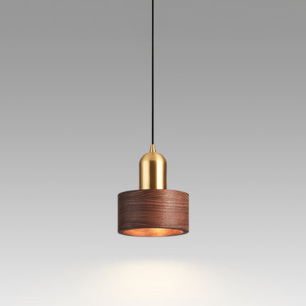 Cylinder Pendant Light with Walnut & Brass Design | Warm Ambient Illumination for Japanese-Inspired Spaces