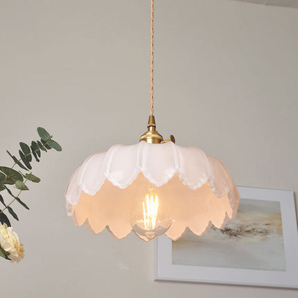 Kitchen Island Pendant Light, Vintage Flower Glass Hanging Light, Dining Room Lighting Fixture with Brass Finish_17