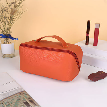 Large Capacity Makeup Bag Organizer with Wide Opening | PU Shell Travel Case for Skincare and Essentials