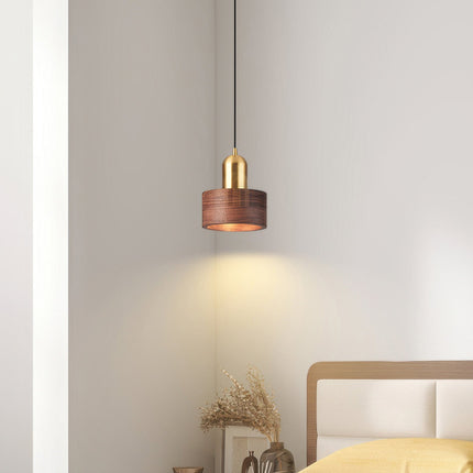 Cylinder Pendant Light with Walnut & Brass Design | Warm Ambient Illumination for Japanese-Inspired Spaces
