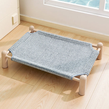Wooden Raised Cat Bed, Cooling Dog Bed with Breathable Woven Cover – image 6