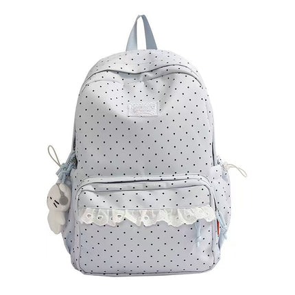 Polka Dot Backpack, Cute Backpack with Ruffles and Plush Charm