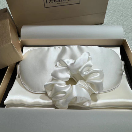 Silk Pillowcase Set with Eye Mask and Scrunchie, Silk Sleep Mask Gift Set