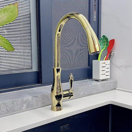 Retractable Kitchen Faucet with Pull-Out Spray Head | Durable Metal Tap for Easy Rinsing and Filling