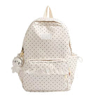 Polka Dot Backpack, Cute Backpack with Ruffles and Plush Charm, Womens Backpack for School and Daily Use