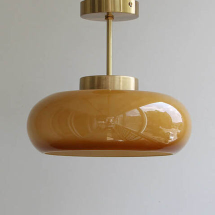 Vintage Brass Yellow Glass Ceiling Light with Soft Ambient Glow | Semi-Flush Mount for Timeless Home Elegance