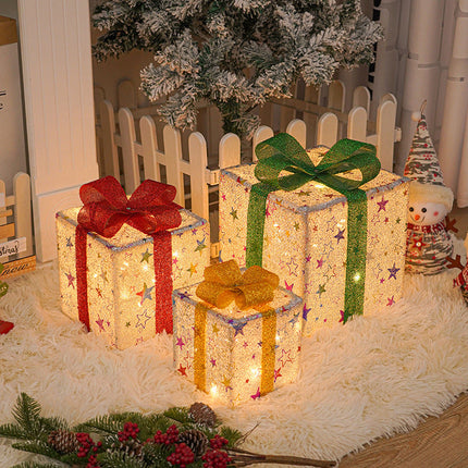 Lighted Christmas Gift Boxes, Set of 3 with 50 LED Beads and Waterproof Shells for Indoor and Outdoor Decor