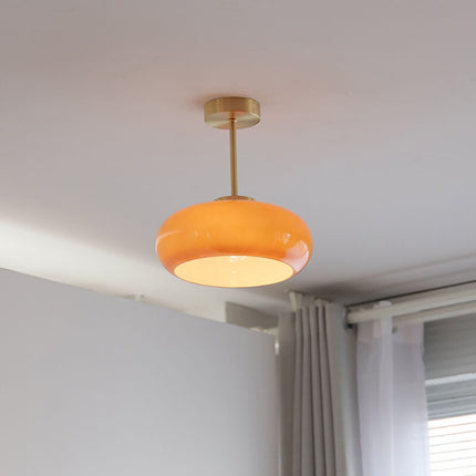 Vintage Brass Yellow Glass Ceiling Light with Soft Ambient Glow | Semi-Flush Mount for Timeless Home Elegance